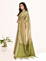 Dista Elora Green Plain Banarasi Tissue Silk Weaving Saree, view 2