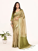 Dista Elora Green Plain Banarasi Tissue Silk Weaving Saree, view 3