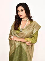 Dista Elora Green Plain Banarasi Tissue Silk Weaving Saree, view 4