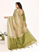 Dista Elora Green Plain Banarasi Tissue Silk Weaving Saree, view 5