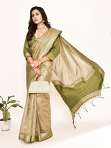 Dista Elora Green Plain Banarasi Tissue Silk Weaving Saree, view 6
