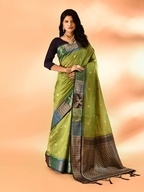 Dista Elora Green Pure Cotton Silk Banarasi Weaving Saree