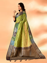 Dista Elora Green Pure Cotton Silk Banarasi Weaving Saree, view 2