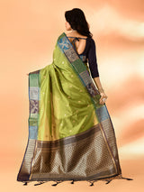 Dista Elora Green Pure Cotton Silk Banarasi Weaving Saree, view 3