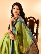 Dista Elora Green Pure Cotton Silk Banarasi Weaving Saree, view 4