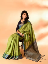Dista Elora Green Pure Cotton Silk Banarasi Weaving Saree, view 5