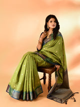 Dista Elora Green Pure Cotton Silk Banarasi Weaving Saree, view 6