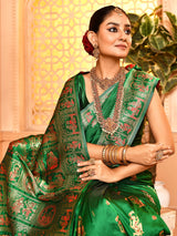 Dista Elora Green Pure Soft Silk Baluchari Weaving Saree, view 4