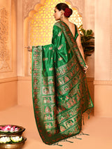 Dista Elora Green Pure Soft Silk Baluchari Weaving Saree, view 5