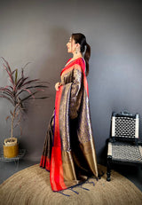 Dista Elora Green & Purple Soft Silk Zari Weaving Banarasi Saree, view 2