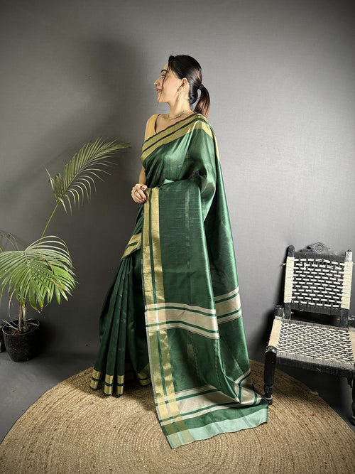 Dista Elora Green Raw Silk Zari Woven Kanjivaram Saree