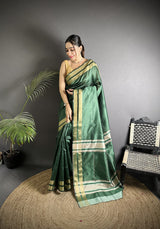 Dista Elora Green Raw Silk Zari Woven Kanjivaram Saree, view 2