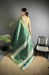 Dista Elora Green Raw Silk Zari Woven Kanjivaram Saree, view 3