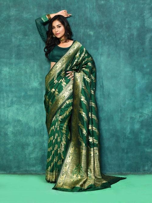 Dista Elora Green Silk Pure Banarasi Woven Designer Saree For Women