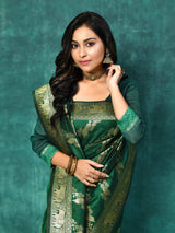Dista Elora Green Silk Pure Banarasi Woven Designer Saree For Women, view 4