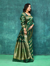 Dista Elora Green Silk Pure Banarasi Woven Designer Saree For Women, view 5