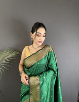 Dista Elora Green Soft Lichi Silk Butti Meenakari Work Paithani Saree, view 4