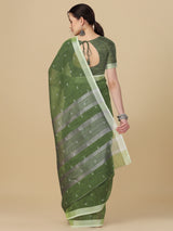 Dista Elora Green Soft Linen Butti Printed Bhagalpuri Office & Workplace Attire Saree, view 4