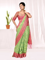 Dista Elora Green Soft Silk Banarasi Woven Chex Weaving Saree, view 2