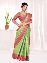 Dista Elora Green Soft Silk Banarasi Woven Chex Weaving Saree, view 3
