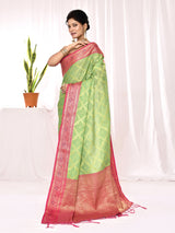 Dista Elora Green Soft Silk Banarasi Woven Chex Weaving Saree, view 5
