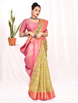 Dista Elora Green Soft Silk Banarasi Woven Floral Weaving Saree, view 2