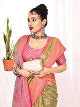 Dista Elora Green Soft Silk Banarasi Woven Floral Weaving Saree, view 4