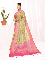Dista Elora Green Soft Silk Banarasi Woven Floral Weaving Saree, view 5