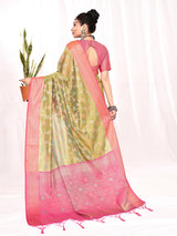 Dista Elora Green Soft Silk Banarasi Woven Floral Weaving Saree, view 6
