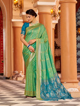 Dista Elora Green Soft Silk Butti Banarasi Silk Zari Jacquard Work Designer Saree, view 2