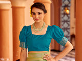 Dista Elora Green Soft Silk Butti Banarasi Silk Zari Jacquard Work Designer Saree, view 3
