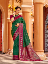 Dista Elora Green Soft Silk Geometric Buti Banarasi Silk Zari Jacquard Work Designer Saree, view 2