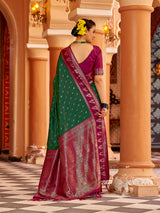 Dista Elora Green Soft Silk Geometric Buti Banarasi Silk Zari Jacquard Work Designer Saree, view 4