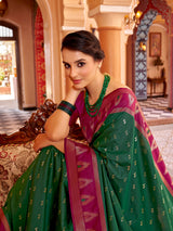 Dista Elora Green Soft Silk Geometric Buti Banarasi Silk Zari Jacquard Work Designer Saree, view 5