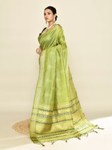 Dista Elora Green Soft Silk leaf Printed Baluchari Weaving Saree, view 5