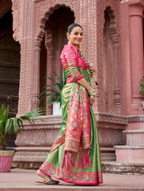 Dista Elora Green Zari Tissue Solid Banarasi Silk Woven Jacquard Work Designer Saree, view 4