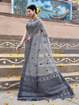 Dista Elora Grey Cotton Butti Weave Handloom Wedding Wear Saree, view 2