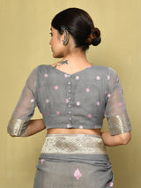 Dista Elora Grey Cotton Floral Embroidered Designer Casual Saree, view 3