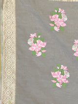 Dista Elora Grey Cotton Floral Embroidered Designer Casual Saree, view 6