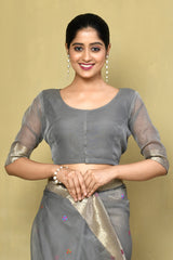 Dista Elora Grey Cotton Floral Embroidered Festive wear Saree, view 4