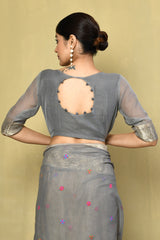 Dista Elora Grey Cotton Floral Embroidered Festive wear Saree, view 5