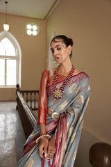 Dista Elora Grey Organza Silk Jacquard Designer Saree for Women, view 3