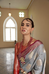 Dista Elora Grey Organza Silk Jacquard Designer Saree for Women, view 4