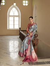 Dista Elora Grey Organza Silk Jacquard Designer Saree for Women, view 5