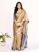 Dista Elora Grey Plain Banarasi Tissue Silk Weaving Saree, view 2