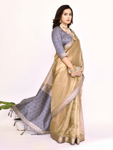 Dista Elora Grey Plain Banarasi Tissue Silk Weaving Saree, view 3