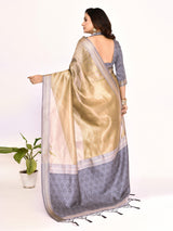 Dista Elora Grey Plain Banarasi Tissue Silk Weaving Saree, view 4