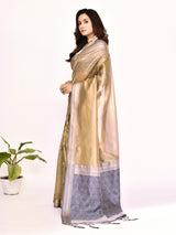 Dista Elora Grey Plain Banarasi Tissue Silk Weaving Saree, view 6