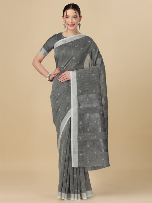 Dista Elora Grey Soft Linen Butti Printed Bhagalpuri Office & Workplace Attire Saree