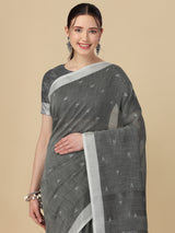 Dista Elora Grey Soft Linen Butti Printed Bhagalpuri Office & Workplace Attire Saree, view 2
